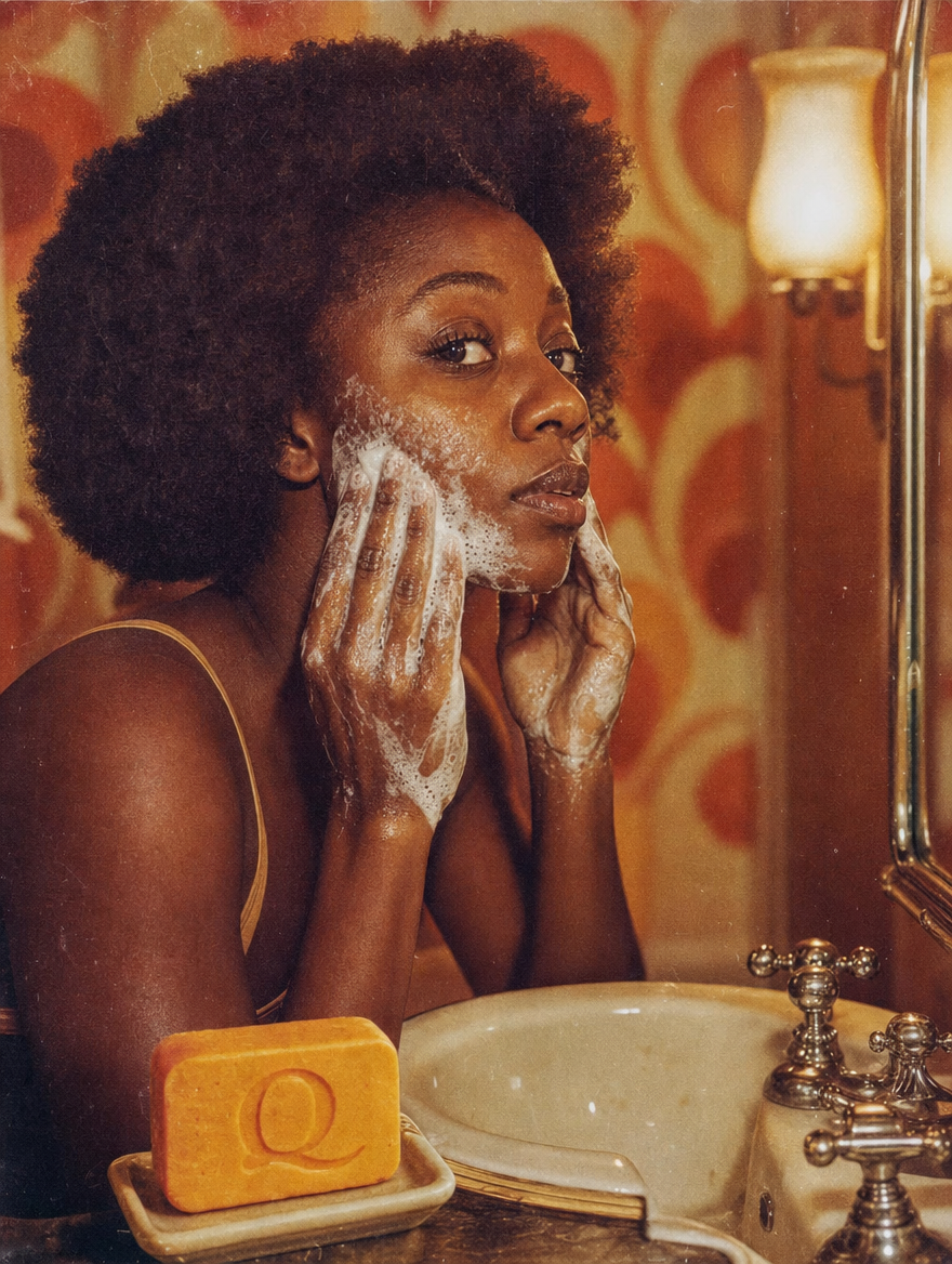 Quell turmeric soap bar on melanin-rich skin