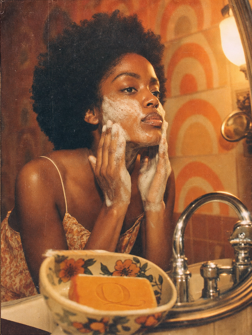 Quell turmeric soap, portrait with melanin-rich skin